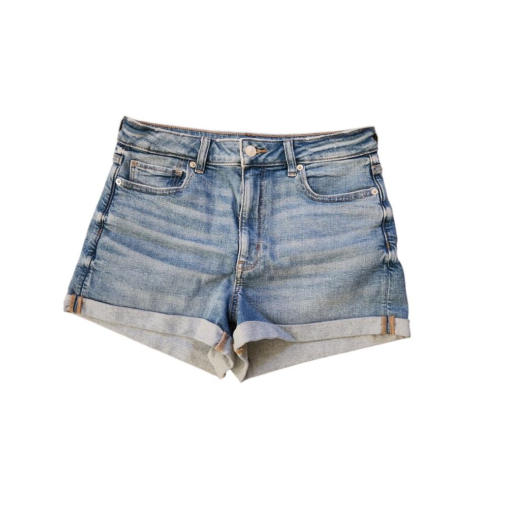 American Eagle Denim Mom Shorts Size 10 NWT Mid Wash Cuffed Hem Stretch